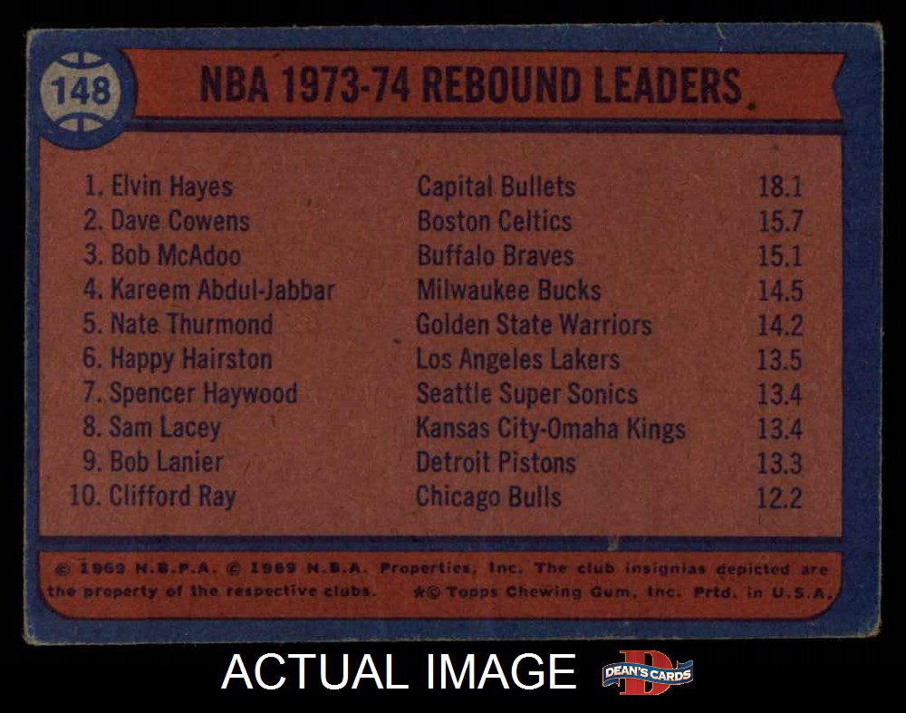 1974 topps #148 dave cowens / elvin hayes / bob mcadoo vg a1784