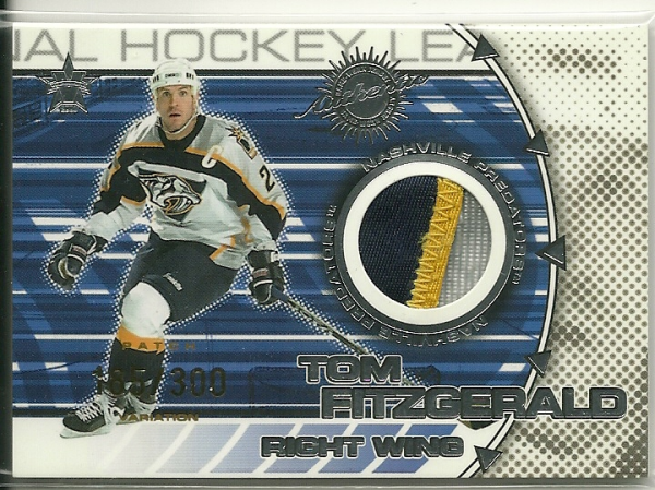2000-01 Vanguard Dual Game-Worn Patches #12 Tom Fitzgerald/Kimmo Timonen/300