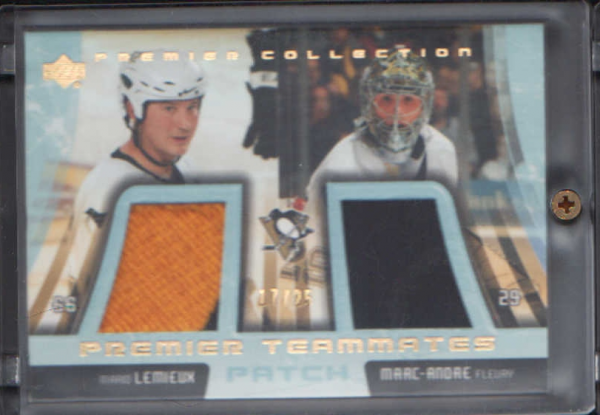 2003-04 UD Premier Collection Teammates Patches #PTPP Mario Lemieux/MarcAndre Fleury