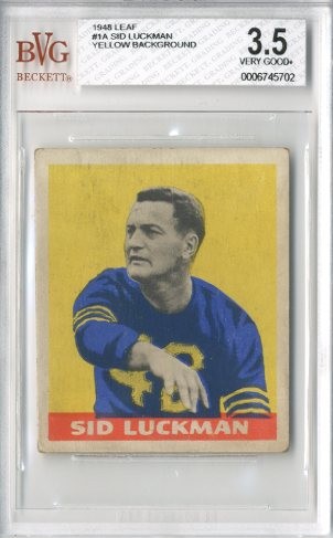 1948 Leaf #1A Sid Luckman YB RC/(Yellow Background)