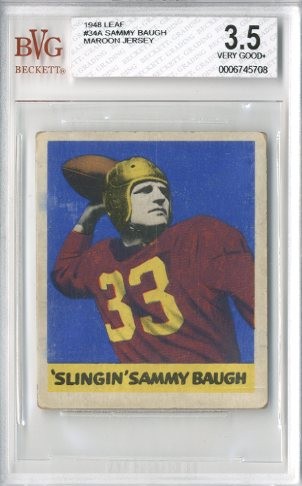 1948 Leaf #34A Sammy Baugh MJ RC/(Maroon jersey)