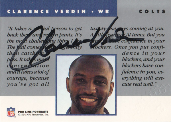 1991 Pro Line Portraits Autographs #275 Clarence Verdin
