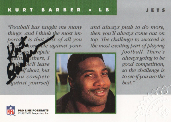 1992 Pro Line Portraits Autographs #1 Kurt Barber