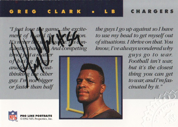 1992 Pro Line Portraits Autographs #21 Greg Clark