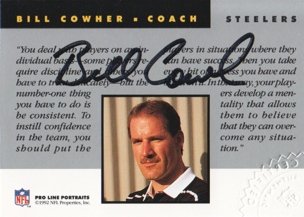 1992 Pro Line Portraits Autographs #26 Bill Cowher CO