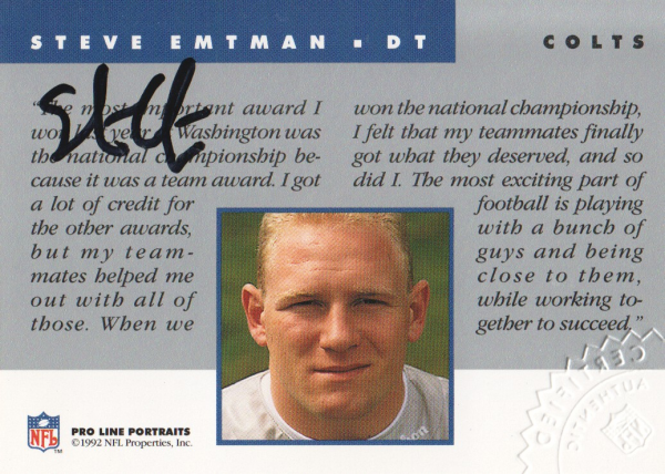 1992 Pro Line Portraits Autographs #41 Steve Emtman