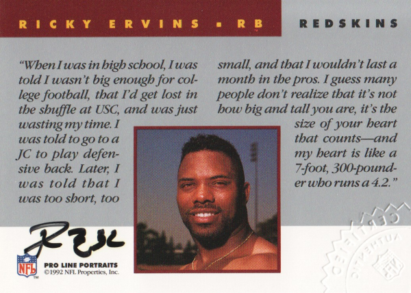 1992 Pro Line Portraits Autographs #42 Ricky Ervins