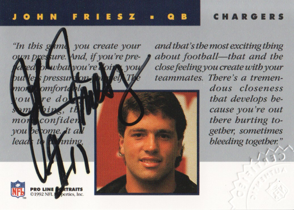 1992 Pro Line Portraits Autographs #50 John Friesz