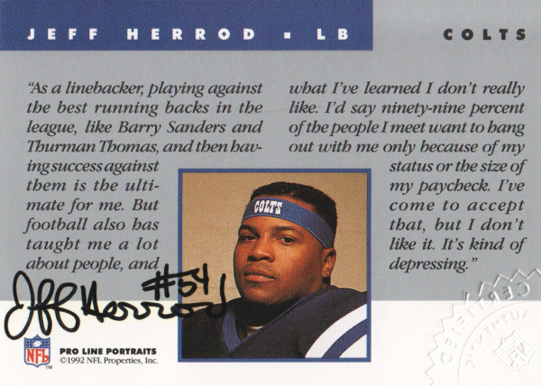 1992 Pro Line Portraits Autographs #65 Jeff Herrod