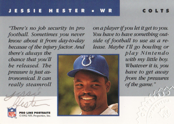 1992 Pro Line Portraits Autographs #66 Jessie Hester