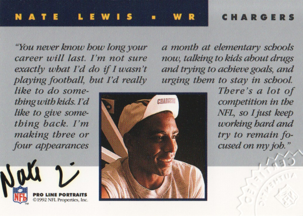 1992 Pro Line Portraits Autographs #88 Nate Lewis