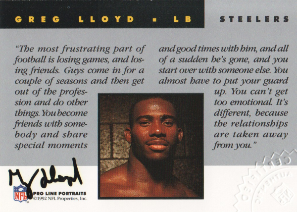1992 Pro Line Portraits Autographs #89 Greg Lloyd