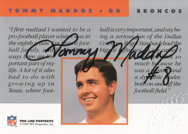 1992 Pro Line Portraits Autographs #92 Tommy Maddox