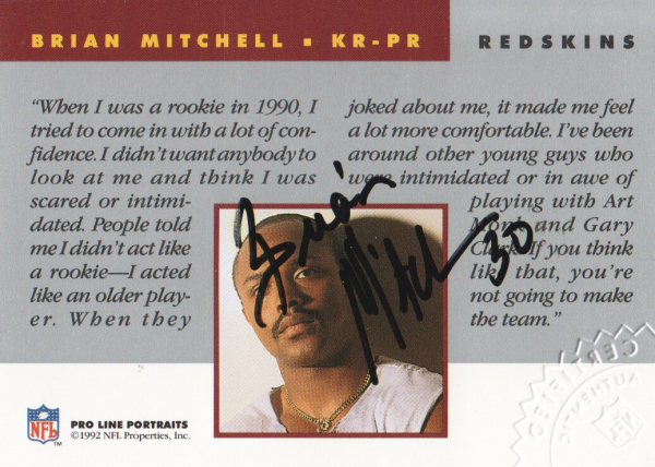 1992 Pro Line Portraits Autographs #99 Brian Mitchell