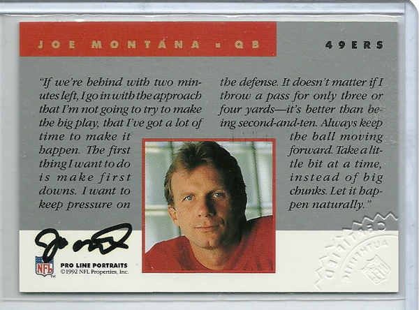 1992 Pro Line Portraits Autographs #101 Joe Montana