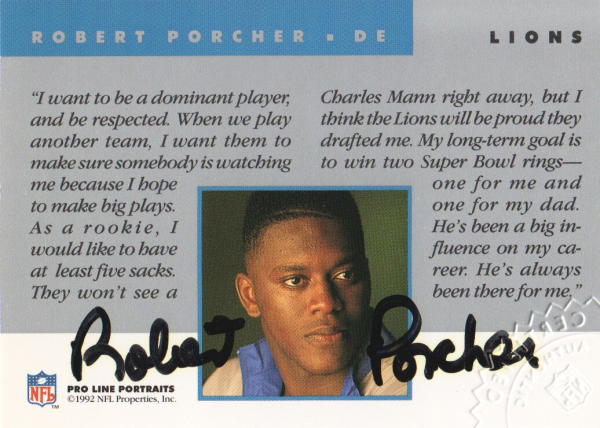 1992 Pro Line Portraits Autographs #108 Robert Porcher