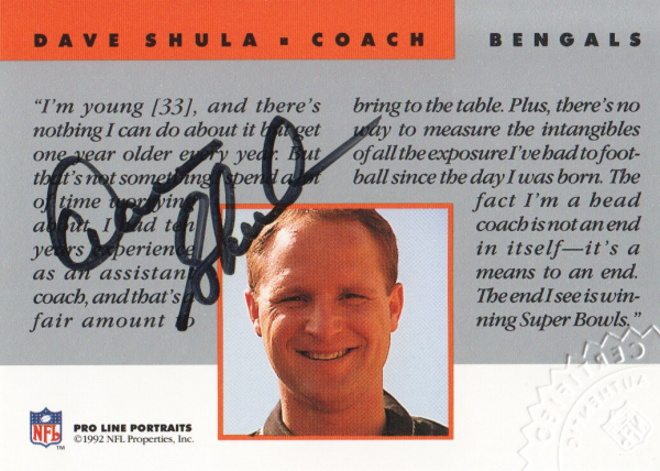 1992 Pro Line Portraits Autographs #119 David Shula CO