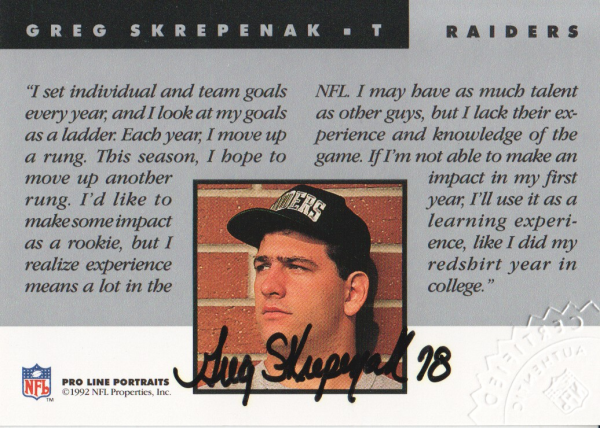 1992 Pro Line Portraits Autographs #121 Greg Skrepenak