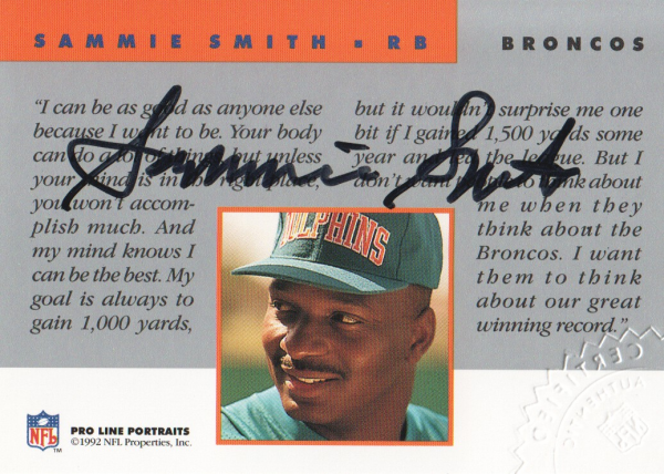 1992 Pro Line Portraits Autographs #127 Sammie Smith