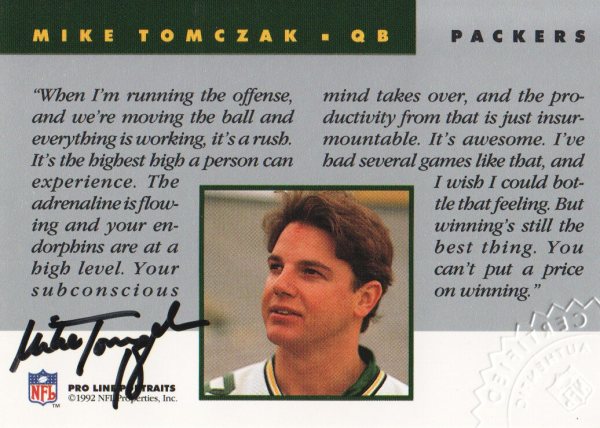1992 Pro Line Portraits Autographs #140 Mike Tomczak