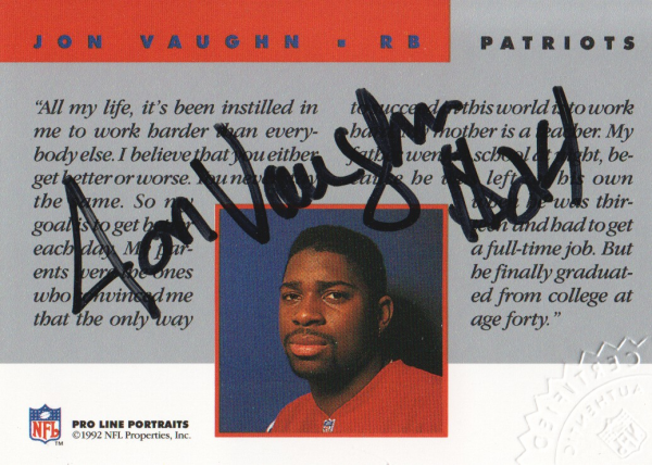1992 Pro Line Portraits Autographs #144 Jon Vaughn