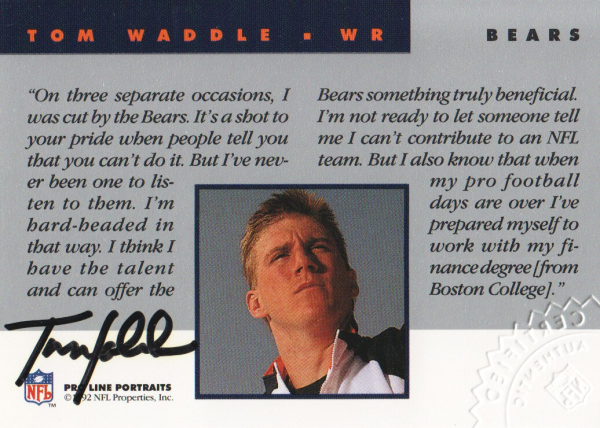 1992 Pro Line Portraits Autographs #146 Tom Waddle
