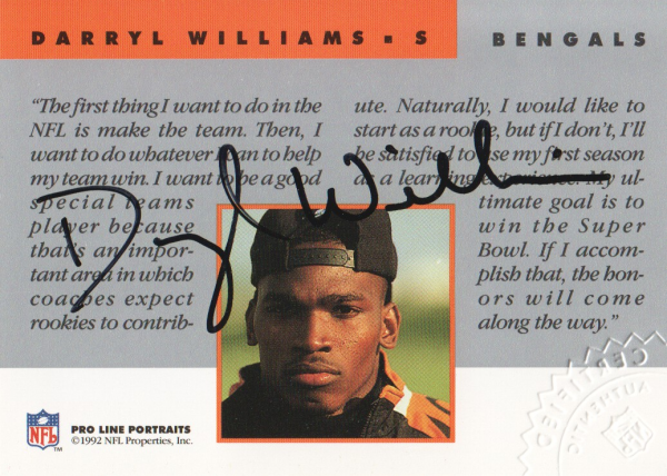 1992 Pro Line Portraits Autographs #153 Darryl Williams