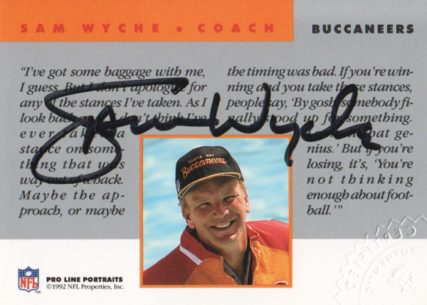 1992 Pro Line Portraits Autographs #160 Sam Wyche CO