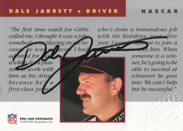 1992 Pro Line Portraits Collectibles Autographs #2 Dale Jarrett