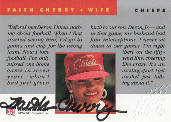 1992 Pro Line Portraits Wives Autographs #2 Faith Cherry
