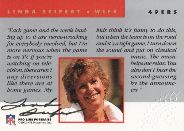 1992 Pro Line Portraits Wives Autographs #12 Linda Seifert