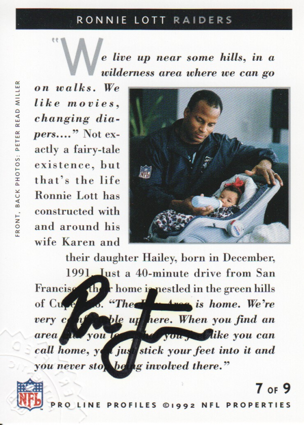 1992 Pro Line Profiles Autographs #7 Ronnie Lott