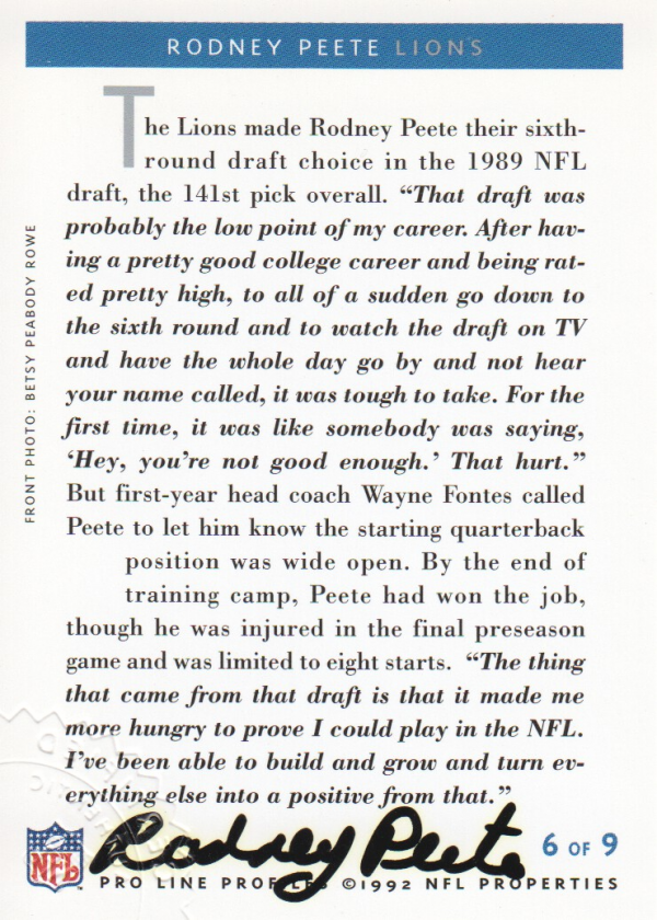 1992 Pro Line Profiles Autographs #15 Rodney Peete