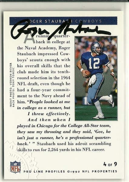 1992 Pro Line Profiles Autographs #40 Roger Staubach RET