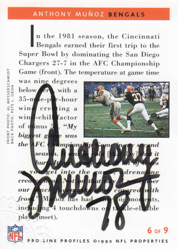 1992 Pro Line Profiles Autographs #87 Anthony Munoz
