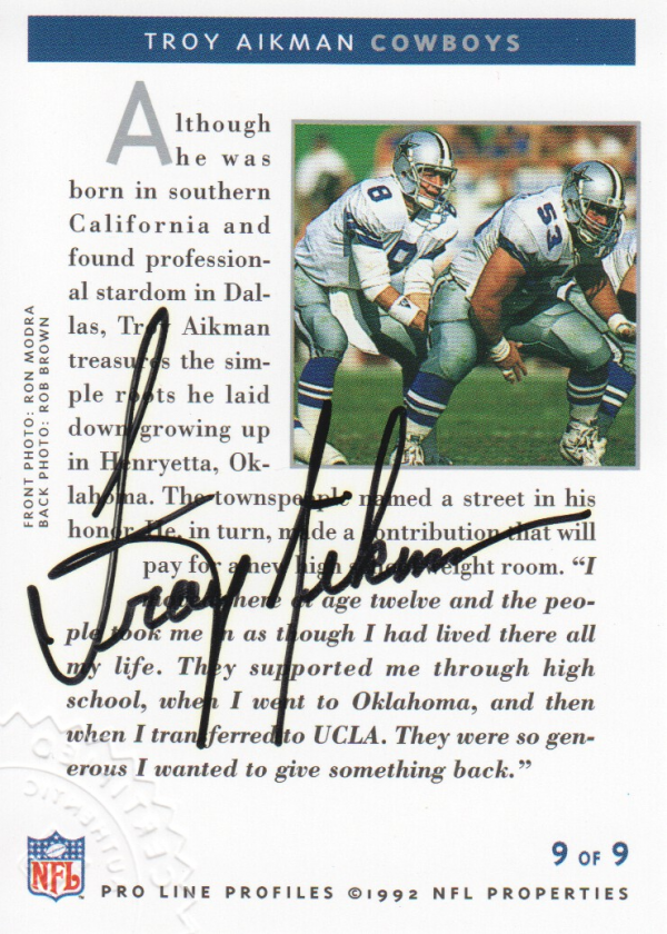 1992 Pro Line Profiles Autographs #189 Troy Aikman