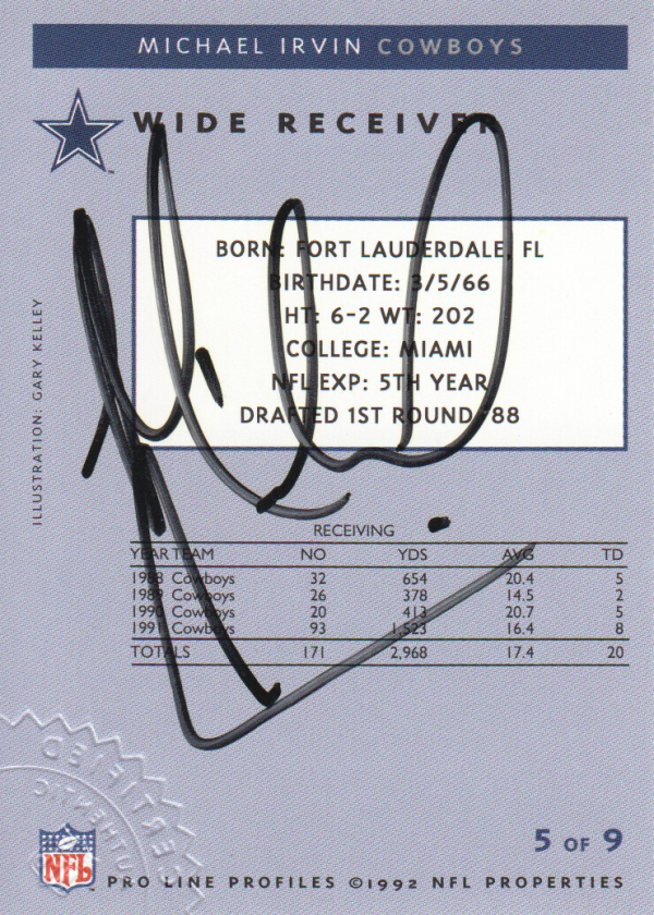 1992 Pro Line Profiles Autographs #293 Michael Irvin
