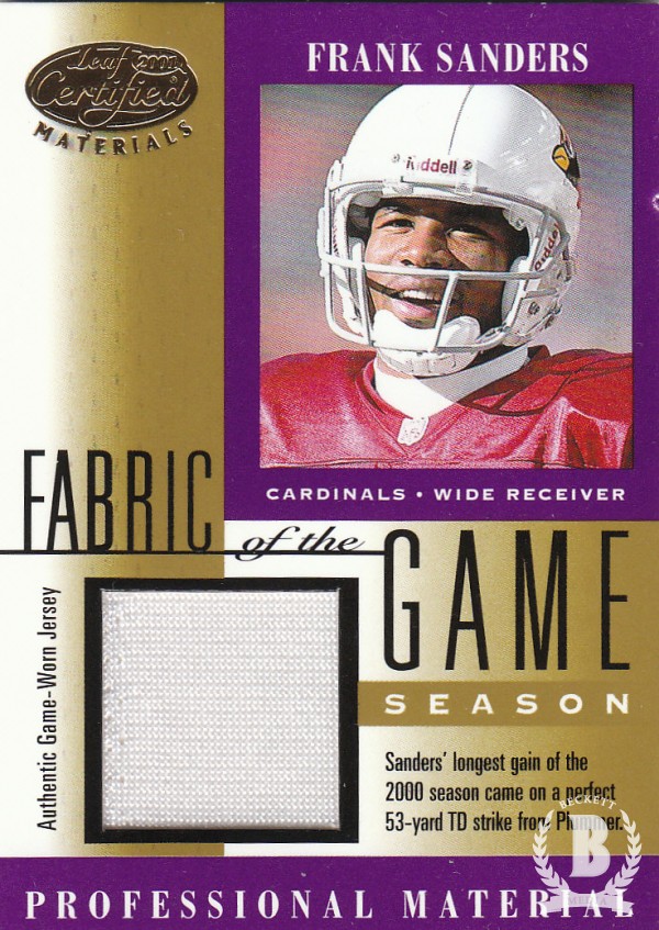 2001 Leaf Certified Materials Fabric of the Game #120SN Frank Sanders/54