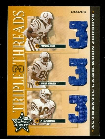 2001 Leaf Rookies and Stars Triple Threads #TT3 Edgerrin James/Marvin Harrison/Peyton Manning