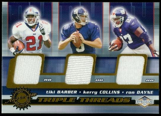 2001 Pacific Impressions Triple Threads #28 Tiki Barber/Kerry Collins/Ron Dayne