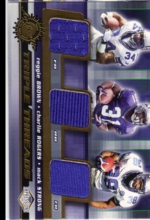 2001 Pacific Impressions Triple Threads #34 Reggie Brown/Charlie Rogers/Mack Strong