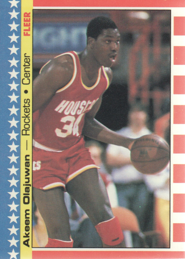 1987-88 Fleer Stickers #3 Hakeem Olajuwon UER/(Misspelled Olajuwan on card back)