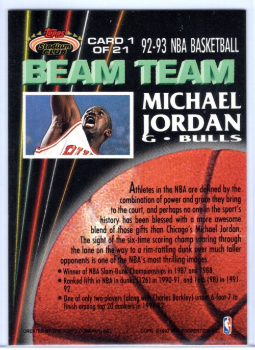 1992 93 Stadium Club Beam Team 1 Michael Jordan NM MT Wonder Water