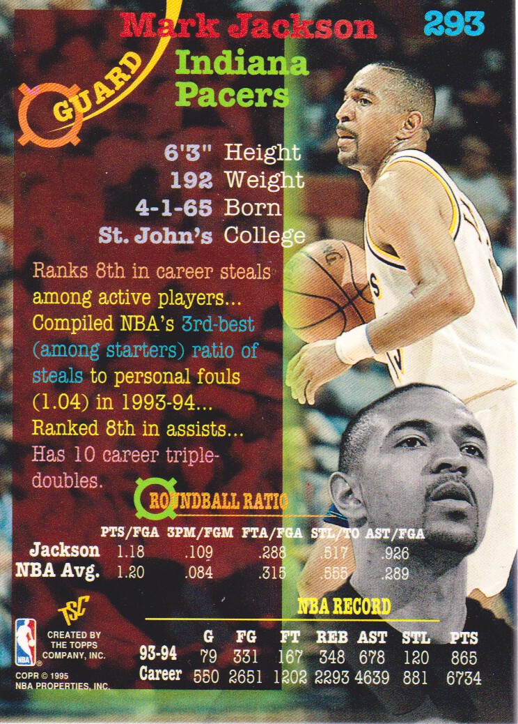 1994 95 Stadium Club Members Only Parallel 293 Mark Jackson NM MT