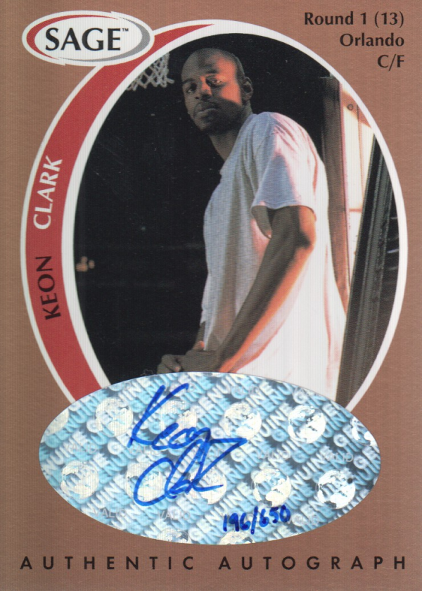 1998 SAGE Autographs Bronze #A9 Keon Clark/650
