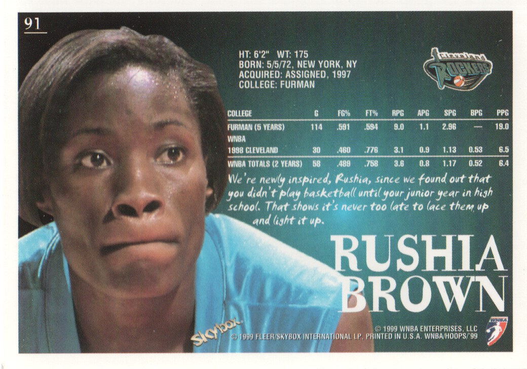 1999 Hoops WNBA 91 Rushia Brown Cleveland Rockers
