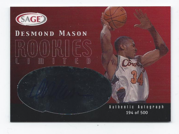2000 SAGE Rookie Limited Autographs #R18 Desmond Mason