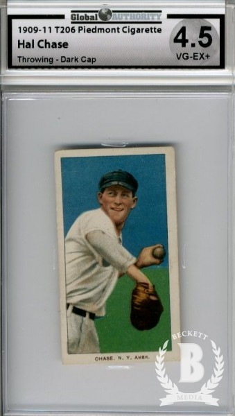 1909-11 T206 #82 Hal Chase Throwing Dark Cap