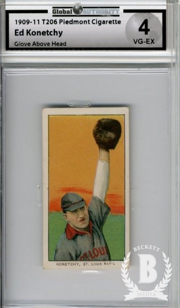 1909-11 T206 #263 Ed Konetchy Glove Above Head