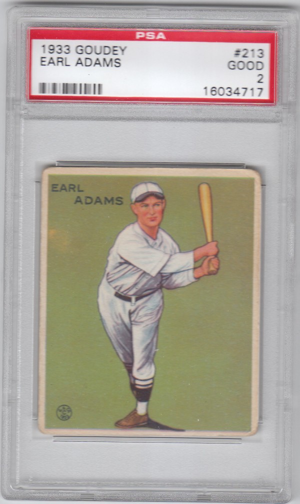 1933 Goudey #213 Earl Adams RC